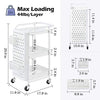 KINGRACK 3-Tier Storage Rolling Cart, Metal Utility Cart with Removable Pegboard, Trolley Organizer with Utility Handle and Extra Baskets Hooks for Kitchen Office Home, White