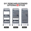 KINGRACK 3-Tier Storage Rolling Cart, Metal Push Cart with DIY Pegboard, Trolley Organizer with Utility Handle and Extra Baskets Hooks for Kitchen, Office, Home, Grey