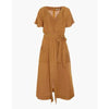 Linen-Blend Dolman-Sleeve Tie-Waist Midi Dress