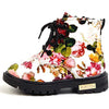 Dadawen waterproof side zipper lace up ankle boots for toddlers, littles kids, and big kids in white with flowers US size 9.5 M toddler shoe side view Danielle Walker