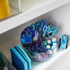 Divided lazy susan product shot filled with art supplies Danielle Walker