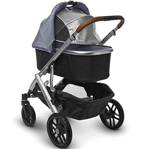 2018 UPPA baby vista stroller - Henry in blue marl, silver, and saddle leather bassinet stroller Danielle Walker