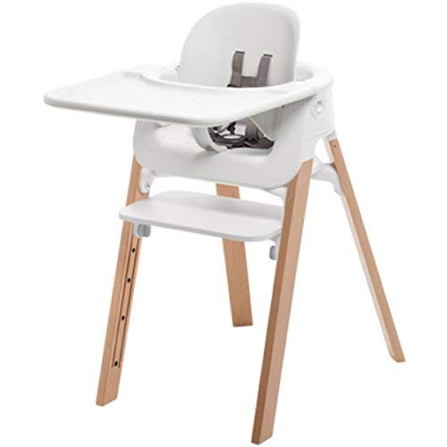 Stokke Steps Bundle, Baby Set, Seat, Tray - White, Legs - Natural