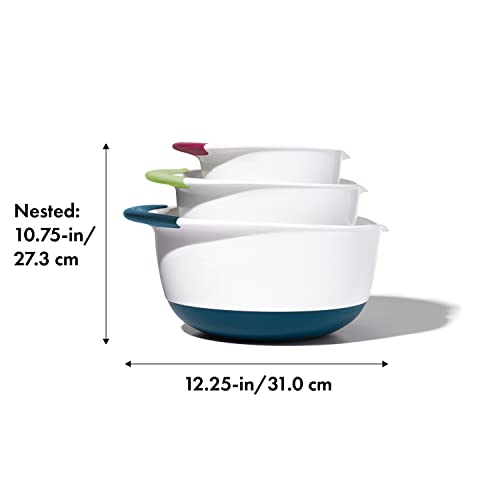 OXO Plastic Good Grips 3-Piece Mixing Bowl Set with Red/Green/Blue Handles