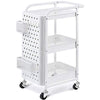 KINGRACK 3-Tier Storage Rolling Cart, Metal Utility Cart with Removable Pegboard, Trolley Organizer with Utility Handle and Extra Baskets Hooks for Kitchen Office Home, White