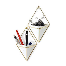  Umbra Trigg Hanging Planter Vase & Geometric Wall Decor Container, Small, White/Brass