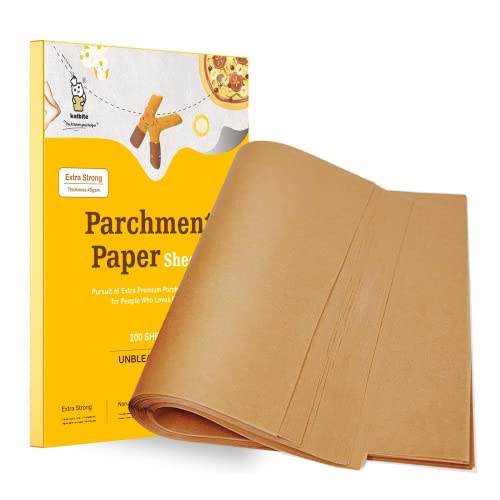 Katbite 200Pcs 12x16 In Unbleached Parchment Paper for Baking, Precut Parchment Paper Sheets, Heavy Duty Flat Baking Paper, Half Sheet Baking Sheets for Baking Cookies, Cooking, Air Fryer, Oven