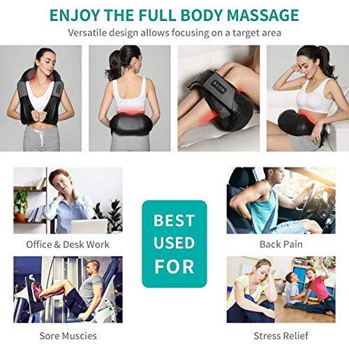 Shiatsu Neck and Back Massager with Soothing Heat, Nekteck Electric Deep Tissue 3D Kneading Massage Pillow for Shoulder, Leg, Body Muscle Pain Relief, Home, Office, and Car Use