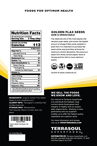Terrasoul Superfoods Organic Golden Flax Seeds, 2 Lbs - Fiber | Protein | Omega Fats