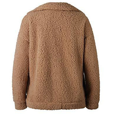 Gzbinz Women's Casual Warm Faux Shearling Coat Jacket Autumn Winter Long Sleeve Lapel Fluffy Fur Outwear Camel M