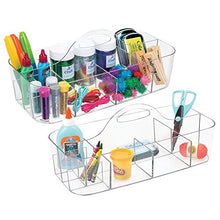  mDesign Plastic Portable Craft Storage Organizer Caddy Tote, Divided Basket Bin for Craft, Sewing, Art Supplies - Holds Paint Brushes, Colored Pencils, Stickers, Glue - Extra Large, 2 Pack - Clear