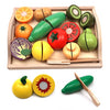 Wooden Cutting Fruit Vegetables Set for Kids - Pretend Play Food Toy Set with Wooden Knife and Tray Learning Toys for Toddlers