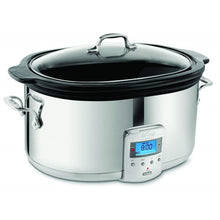  All-clad programmable oval shaped 6.5 quart silver slow cooker with black ceramic insert glass lid Danielle Walker 