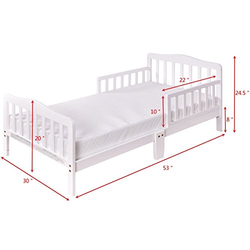 Big Oshi contemporary design toddler & kids bed - sturdy wooden frame for extra safety - modern slat design - great for boys and girls - full bed frame with headboard in white - dimensions Danielle Walker