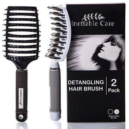 Boar bristle hair brush set - curved and vented detangling hair brush - 2 pack Danielle Walker 