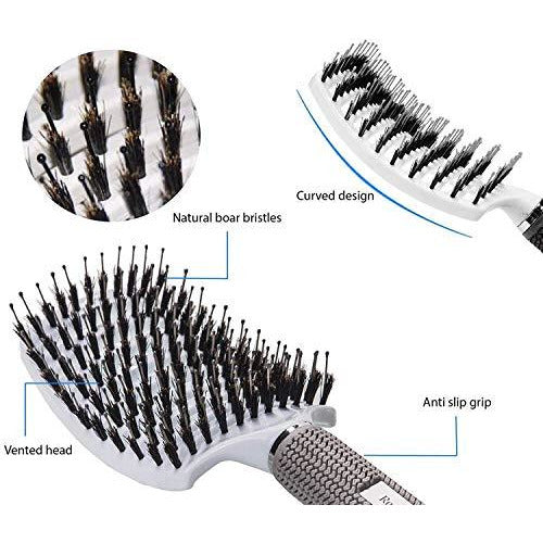 Boar bristle hair brush set - curved and vented detangling hair brush - design features Danielle Walker 