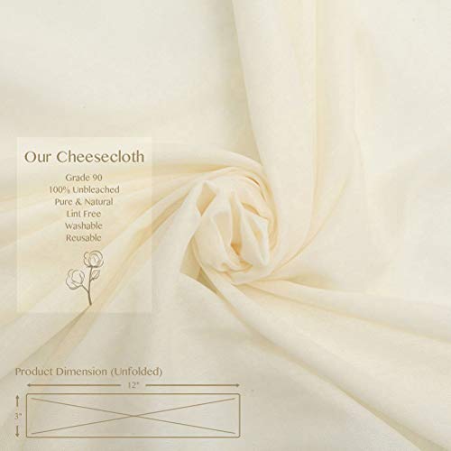 Cheesecloth, grade 90, 36 sq feet, reusable, 100% unbleached cotton fabric, ultra fine cheesecloth for cooking - nut milk bag, strainer, filter - close up Danielle Walker