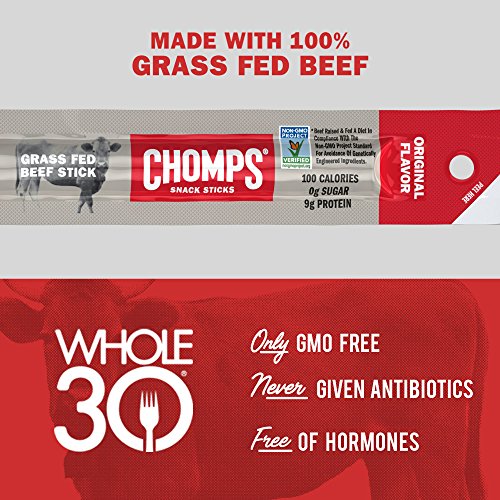 Chomps grass fed original beef jerky snack sticks whole 30 approved non-GMO 1.15 oz. meat stick Danielle Walker 