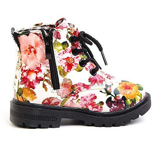 Dadawen waterproof side zipper lace up ankle boots for toddlers, littles kids, and big kids in white with flowers US size 9.5 M toddler shoe zipper Danielle Walker