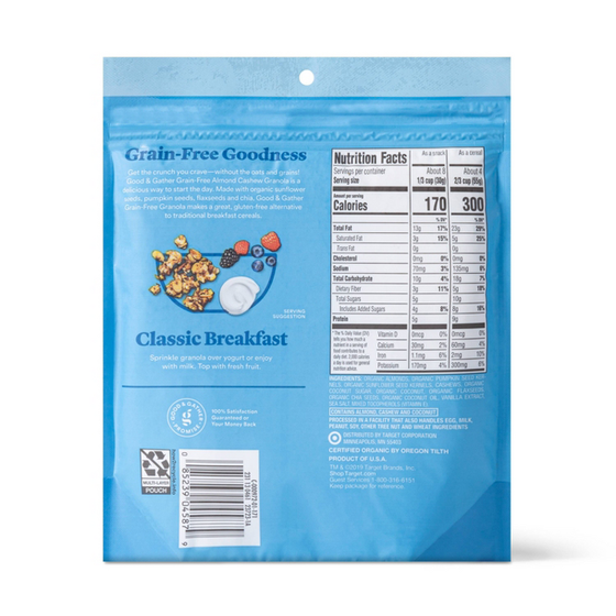 Good & Gather 8 oz. bag almond cashew grain free granola back Danielle Walker