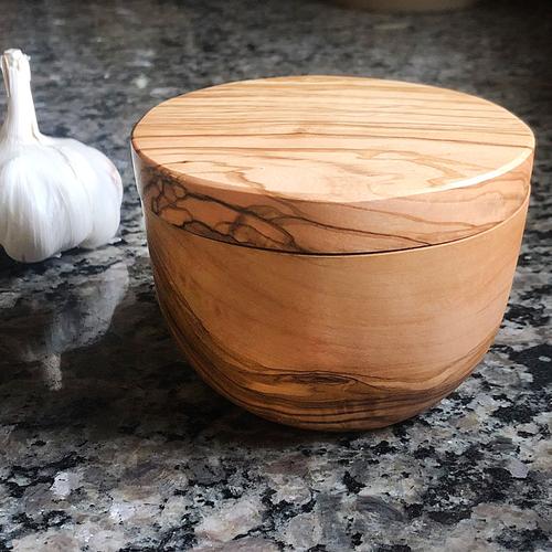 Olive Wood Salt Cellar with Lid, Wooden Spice Keeper, Sugar Box, Salt Cellar