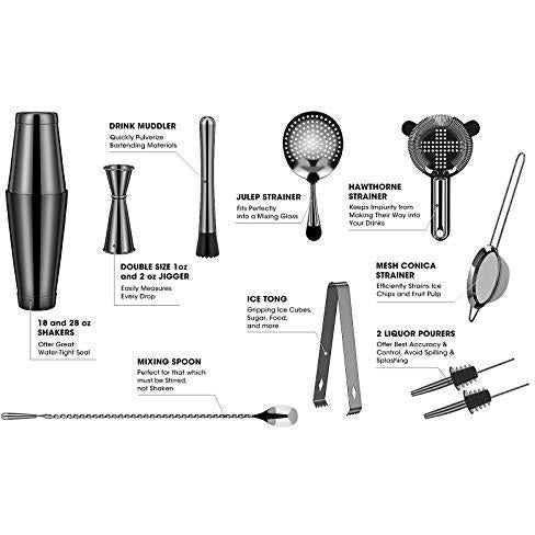 Koviti 12 piece bartender kit stainless steel cocktail shaker set premium bar set for home, bars, parties, and traveling in black - included items Danielle Walker