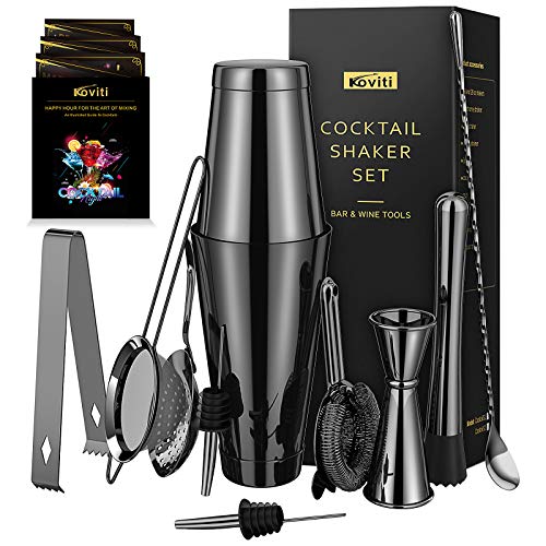 Koviti 12 piece bartender kit stainless steel cocktail shaker set premium bar set for home, bars, parties, and traveling in black Danielle Walker